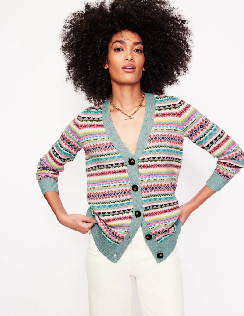 Pullover & Strickjacken | Boden Quinn Strickjacke im Boyfriend-Stil-Blau, Klassisches Fair-Isle-Design Blau,KlassischesFair-Isle-Design