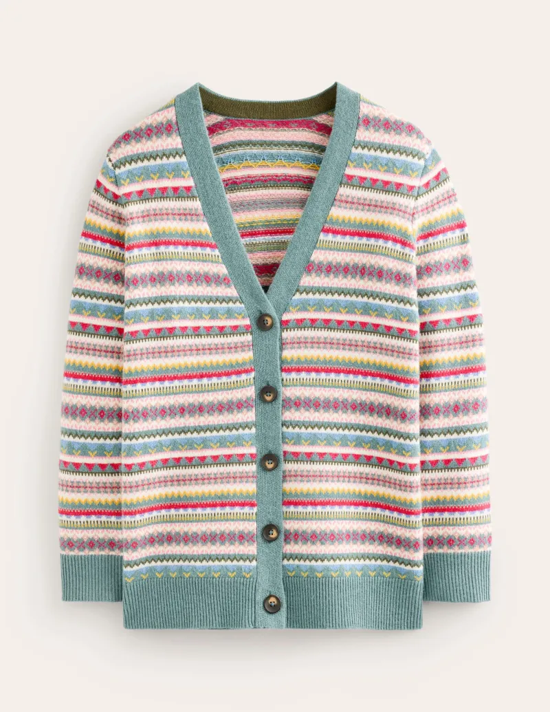 Pullover & Strickjacken | Boden Quinn Strickjacke im Boyfriend-Stil-Blau, Klassisches Fair-Isle-Design Blau,KlassischesFair-Isle-Design