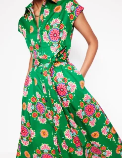 Kleider & Jumpsuits | Midi | Boden Rachel Midi-Hemdblusenkleid aus Baumwolle-Smaragdgrün, Wiese Kleiner Blumenstrauß Smaragdgrün,WieseKleinerBlumenstrauß