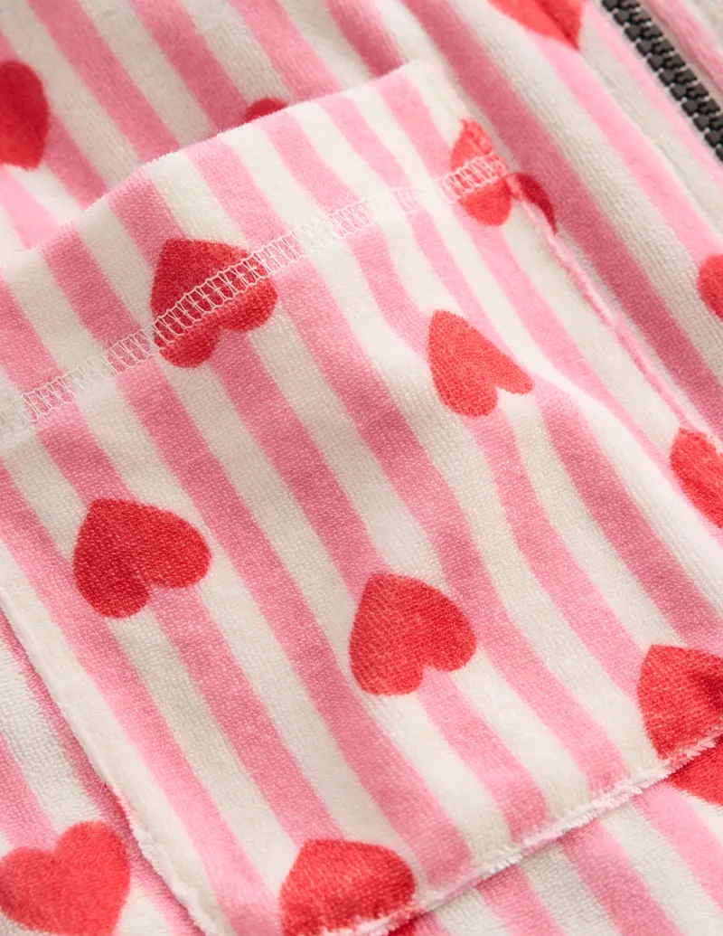 Bademode | Boden Romie Frottee-Badeponcho mit Reißverschluss-Kaugummirosa Herz Streifen KaugummirosaHerzStreifen