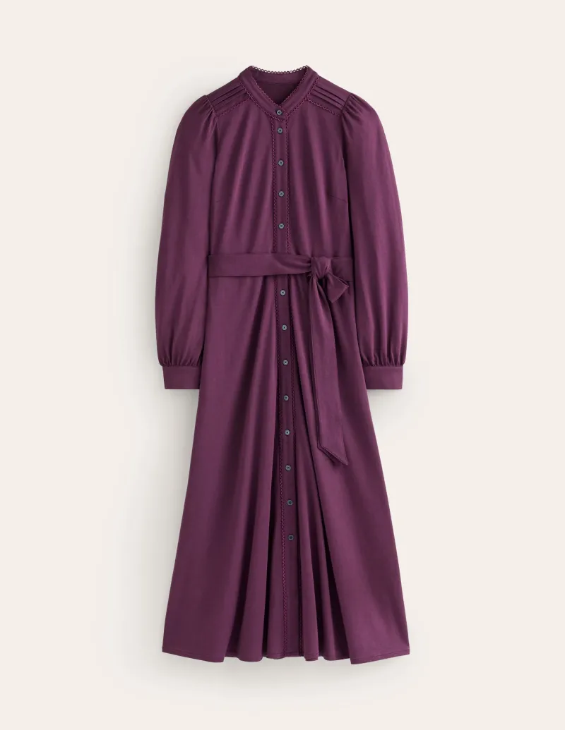 Kleider & Jumpsuits | Midi | Boden Rowena Jersey-Hemdblusenkleid mit Besatz- Black
