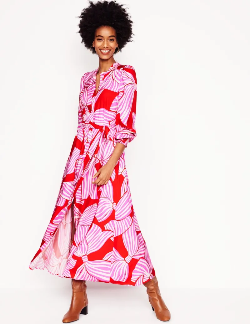 Kleider & Jumpsuits | Midi | Boden Ruby Kragenloses Hemdblusenkleid-Rouge, Schleifenmuster Rouge,Schleifenmuster