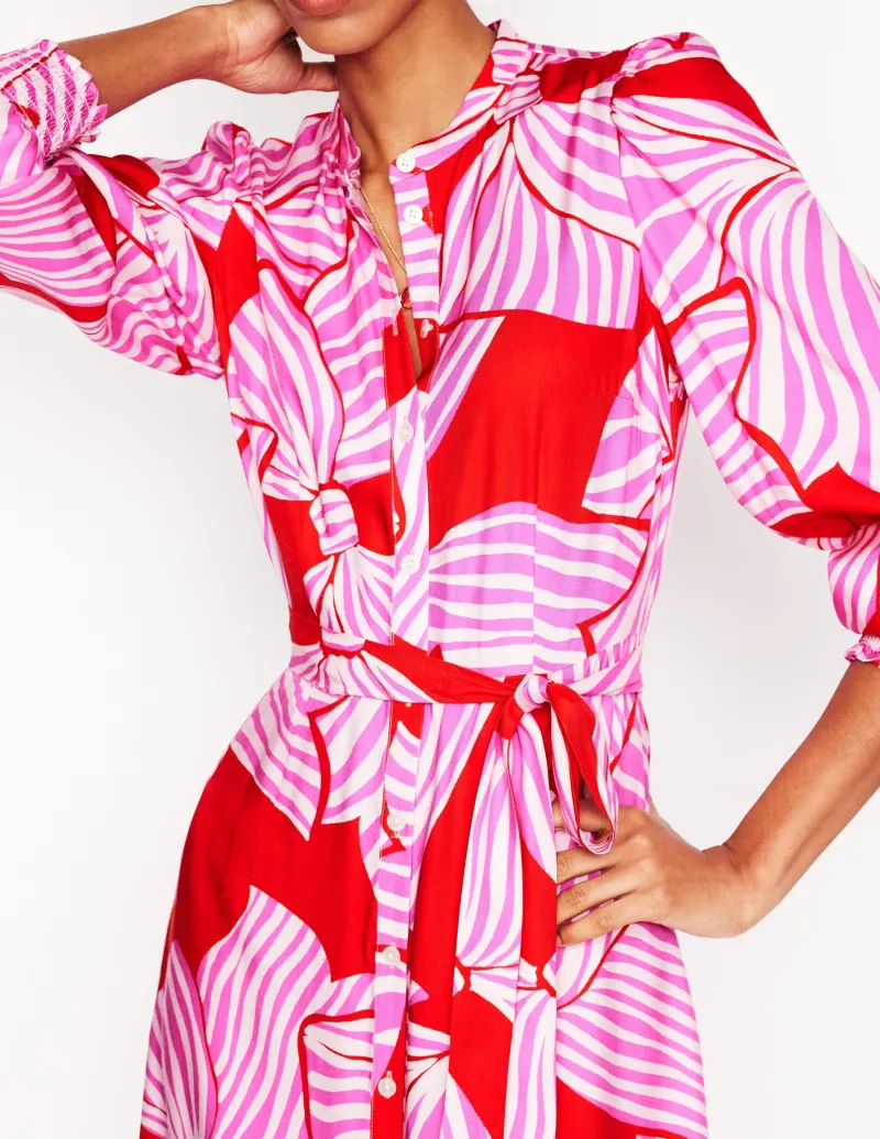 Kleider & Jumpsuits | Midi | Boden Ruby Kragenloses Hemdblusenkleid-Rouge, Schleifenmuster Rouge,Schleifenmuster