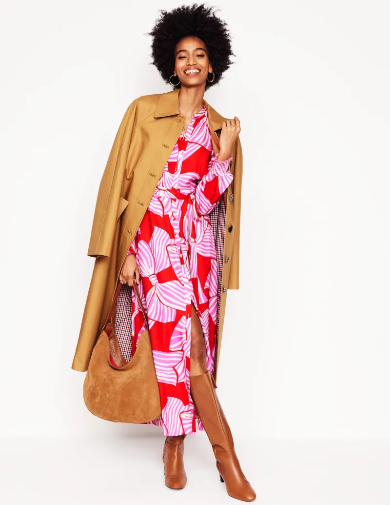 Kleider & Jumpsuits | Midi | Boden Ruby Kragenloses Hemdblusenkleid-Rouge, Schleifenmuster Rouge,Schleifenmuster