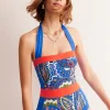 Bademode | Boden Santorini Neckholder-Badeanzug-Blau, Blätter Paisley Blau,BlätterPaisley