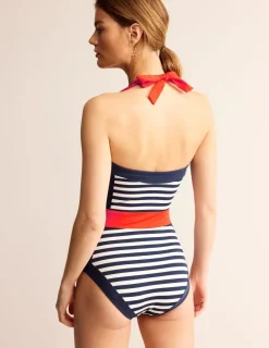 Bademode | Boden Santorini Neckholder-Badeanzug-Rot, Marineblau gestreift Rot,Marineblaugestreift