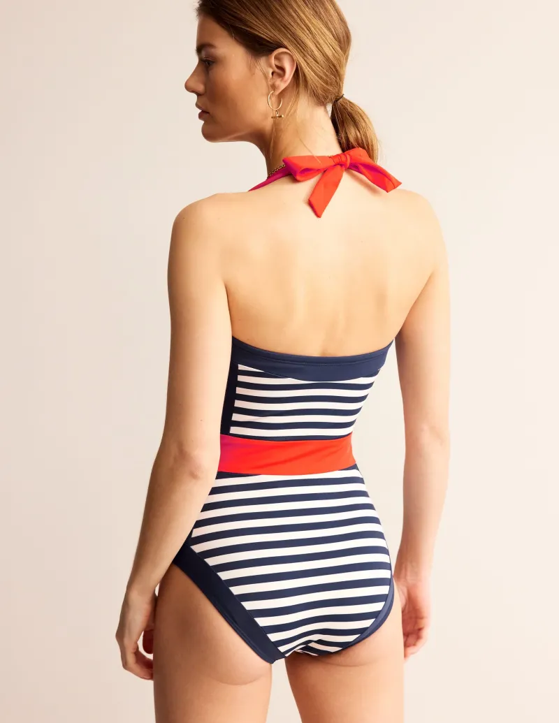 Bademode | Boden Santorini Neckholder-Badeanzug-Rot, Marineblau gestreift Rot,Marineblaugestreift