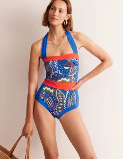 Bademode | Boden Santorini Neckholder-Badeanzug-Blau, Blätter Paisley Blau,BlätterPaisley