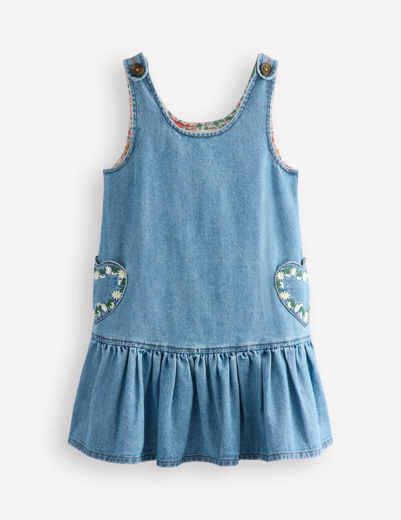 Kleider | Boden Schürzenkleid mit Herztasche-Medium Vintage Denim Gänseblümchen MediumVintageDenimGänseblümchen