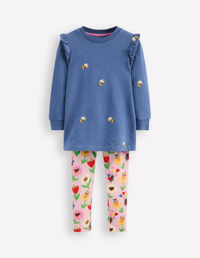 Hoodies & Kapuzenpullis | Leggings | Boden Set aus Sweat-Tunika und Leggings-Blau Meliert Bienen BlauMeliertBienen