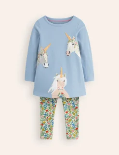 Oberteile & T-shirts | Tuniken | Boden Set aus Tunika und Leggings mit Applikationen-Französisches Blau Einhörner FranzösischesBlauEinhörner