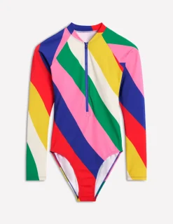 Bademode | Boden Sportlicher Badeanzug mit Raglanärmeln-Bunt, Regenbogendesign Bunt,Regenbogendesign