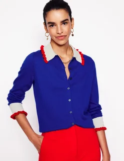 Pullover & Strickjacken | Boden Strickjacke aus Baumwollmischgewebe mit Rüschen-Leuchtendes Blau LeuchtendesBlau