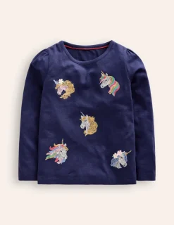 Oberteile & T-shirts | Boden Superstitch-Oberteil mit Puffärmeln-Steuerbordblau Einhörner SteuerbordblauEinhörner