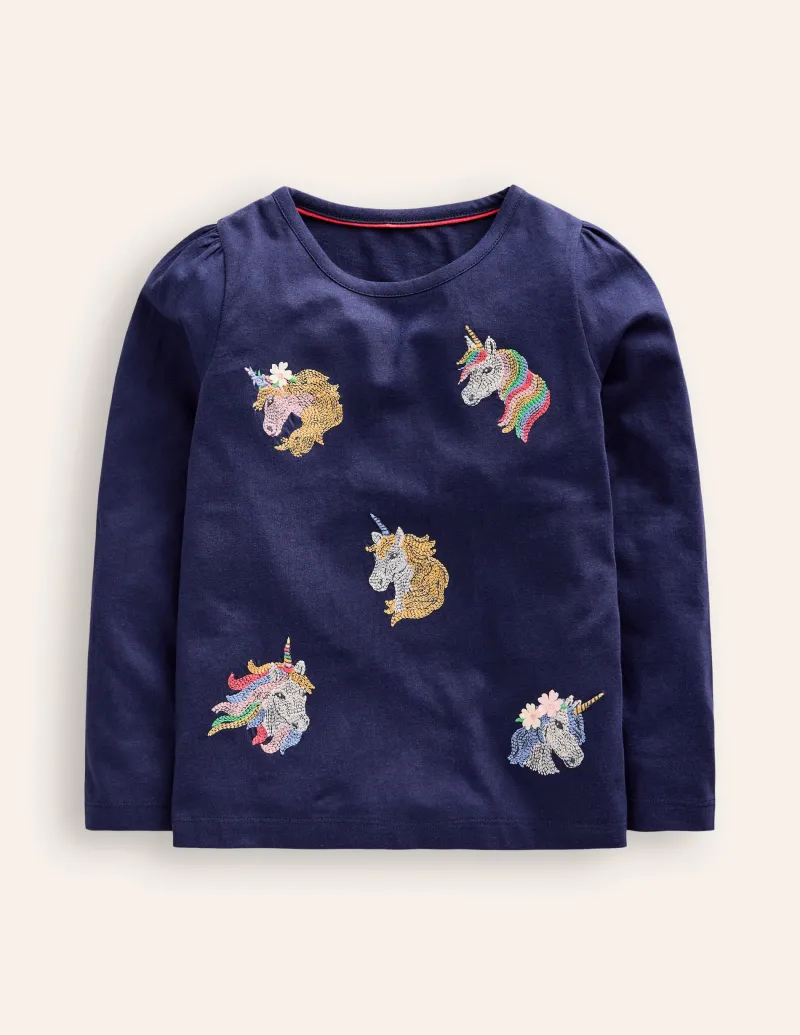 Oberteile & T-shirts | Boden Superstitch-Oberteil mit Puffärmeln-Steuerbordblau Einhörner SteuerbordblauEinhörner