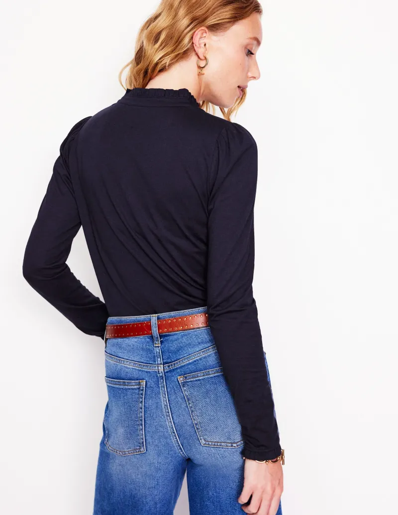 T-shirts & Tops | Oberteile | Boden Superweiches Henley-Oberteil mit Rüschen-Aqua Marine Marl AquaMarineMarl