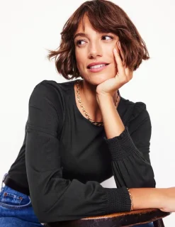 T-shirts & Tops | Oberteile | Boden Superweiches Oberteil mit gesmokten Ärmelbündchen- Schwarz