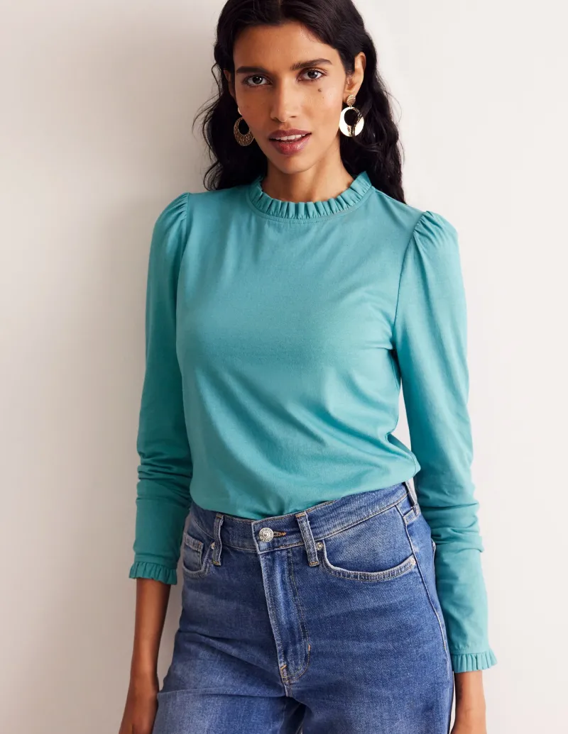 Oberteile | T-shirts & Tops | Boden Superweiches Oberteil mit Rüschendetail-Blau Gras BlauGras