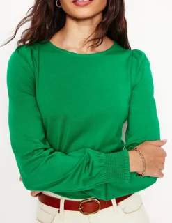T-shirts & Tops | Oberteile | Boden Superweiches Oberteil mit gesmokten Ärmelbündchen-Sattes Smaragd SattesSmaragd