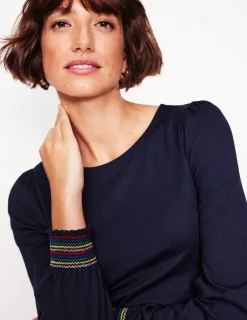 T-shirts & Tops | Oberteile | Boden Superweiches Oberteil mit gesmokten Ärmelbündchen- Marineblau