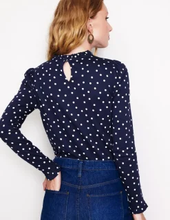 Oberteile | T-shirts & Tops | Boden Superweiches Oberteil mit Rüschendetail-Französisches Marineblau, Einzelne Punkte FranzösischesMarineblau,EinzelnePunkte