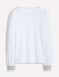 T-shirts & Tops | Oberteile | Boden Superweiches Oberteil mit gesmokten Ärmelbündchen- Weiß