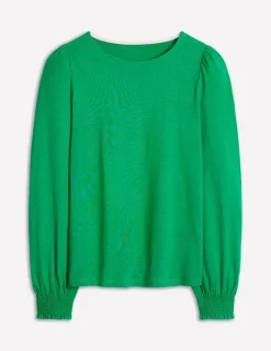 T-shirts & Tops | Oberteile | Boden Superweiches Oberteil mit gesmokten Ärmelbündchen-Sattes Smaragd SattesSmaragd