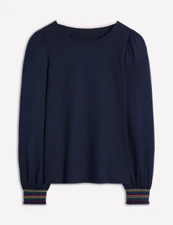 T-shirts & Tops | Oberteile | Boden Superweiches Oberteil mit gesmokten Ärmelbündchen- Marineblau