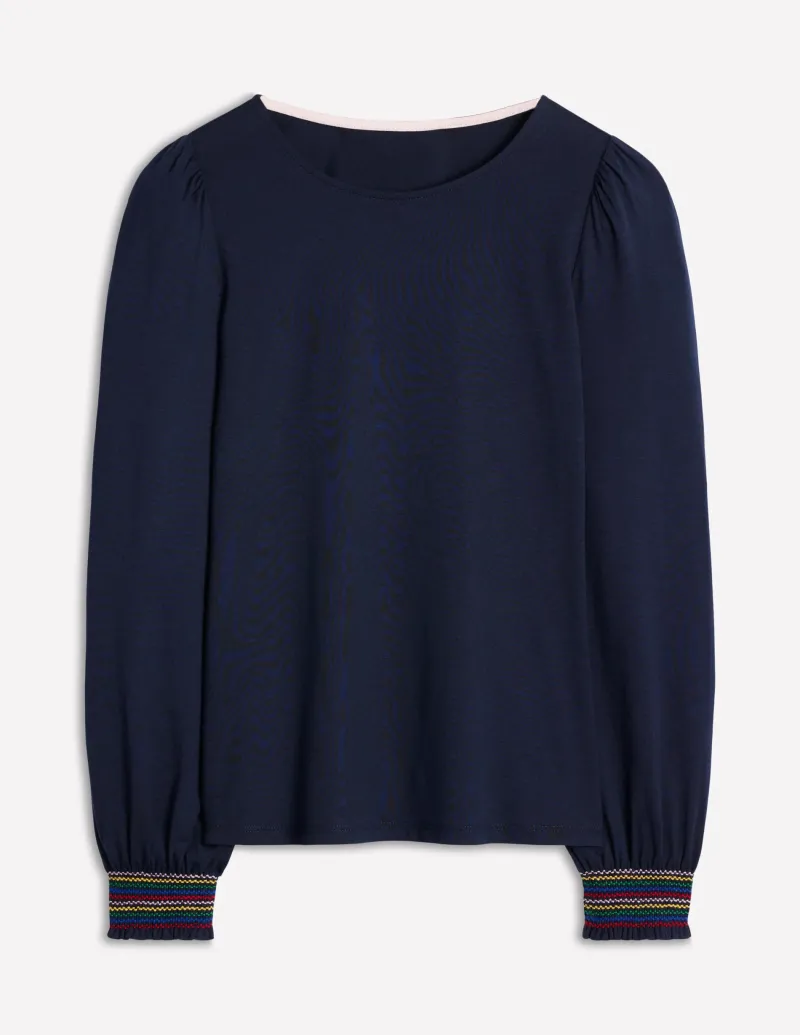 T-shirts & Tops | Oberteile | Boden Superweiches Oberteil mit gesmokten Ärmelbündchen- Marineblau