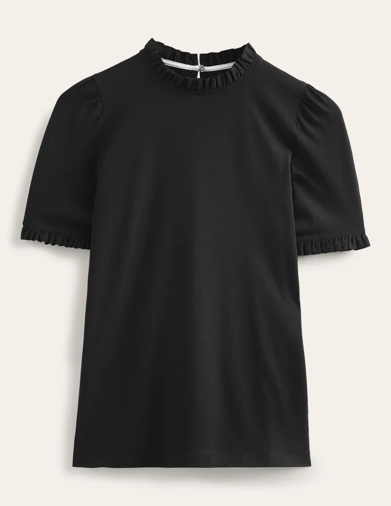 Nachtwäsche & Schlafanzüge | T-shirts & Tops | Boden Superweiches T-Shirt mit Rüschendetail- Schwarz