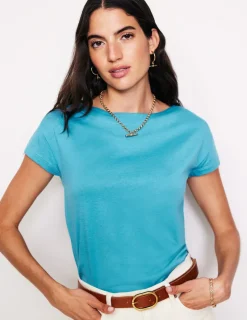 Oberteile | T-shirts & Tops | Boden Superweiches T-Shirt mit U-Boot-Ausschnitt-Blau Gras BlauGras