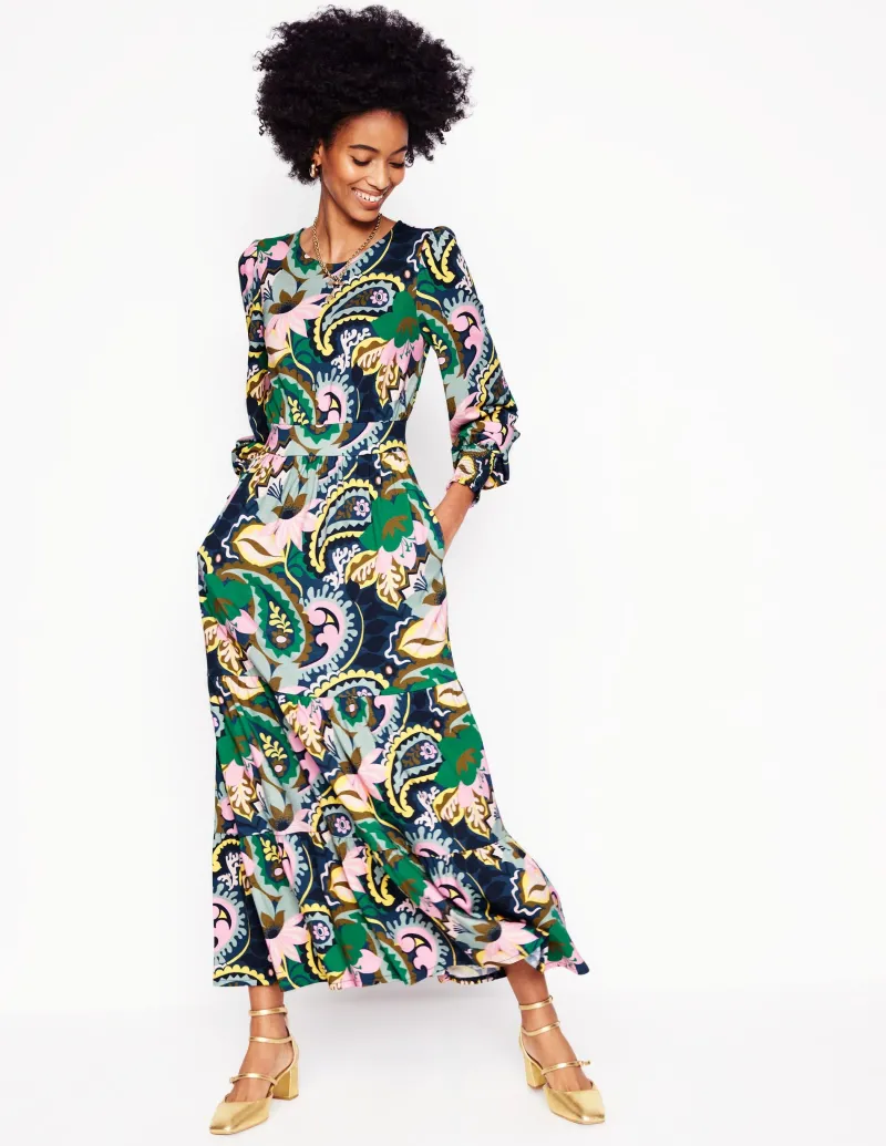 Kleider & Jumpsuits | Midi | Boden Tabitha Gestuftes Jerseykleid-Grün, Botanik-Paisley Grün,Botanik-Paisley