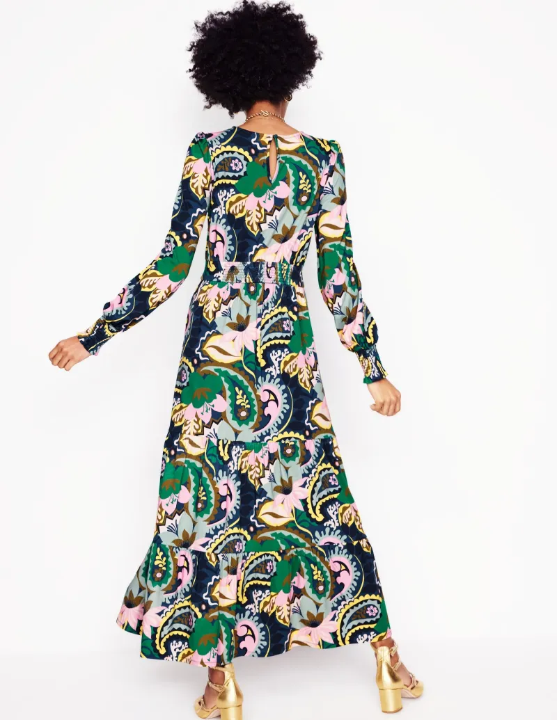 Kleider & Jumpsuits | Midi | Boden Tabitha Gestuftes Jerseykleid-Grün, Botanik-Paisley Grün,Botanik-Paisley