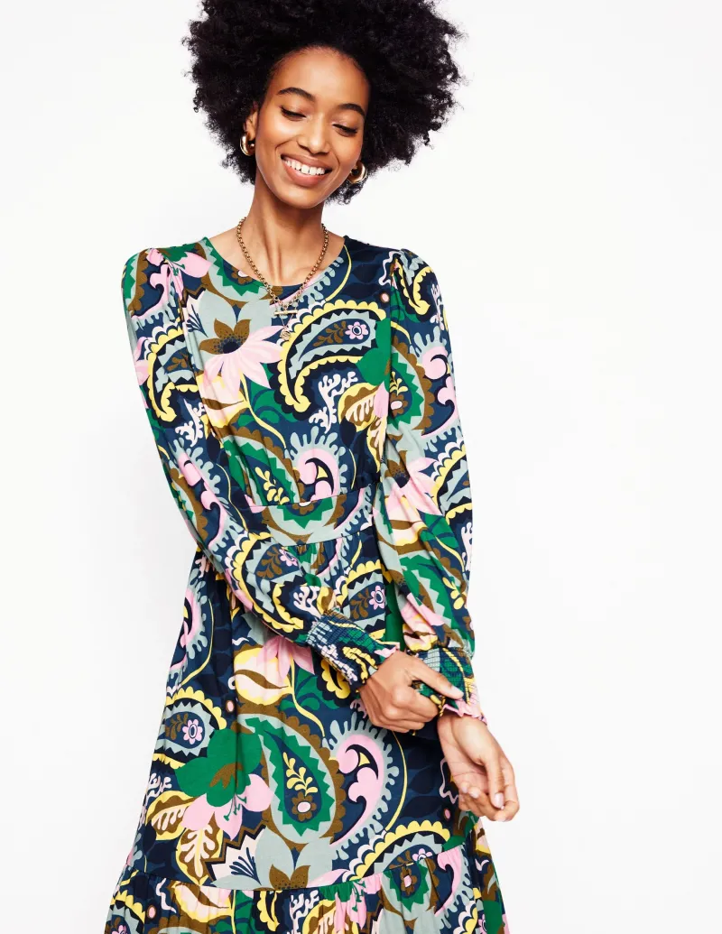 Kleider & Jumpsuits | Midi | Boden Tabitha Gestuftes Jerseykleid-Grün, Botanik-Paisley Grün,Botanik-Paisley