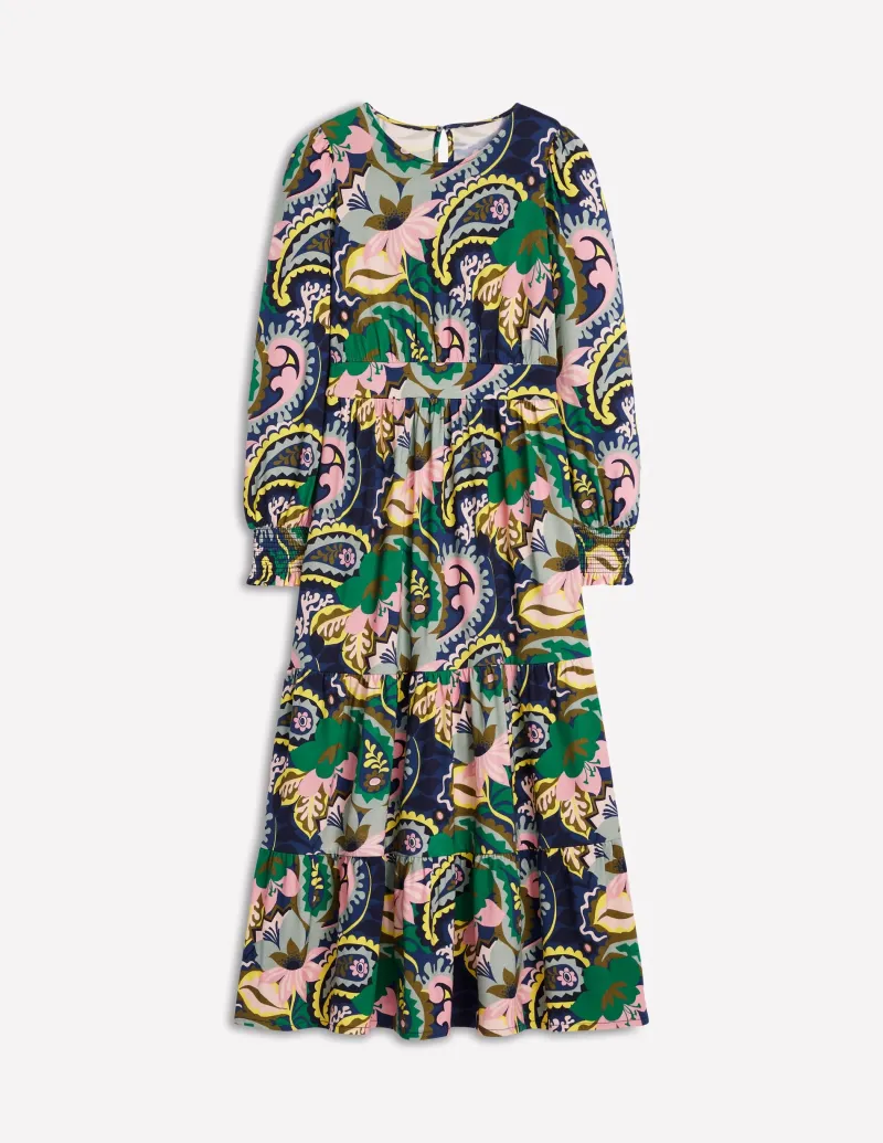 Kleider & Jumpsuits | Midi | Boden Tabitha Gestuftes Jerseykleid-Grün, Botanik-Paisley Grün,Botanik-Paisley