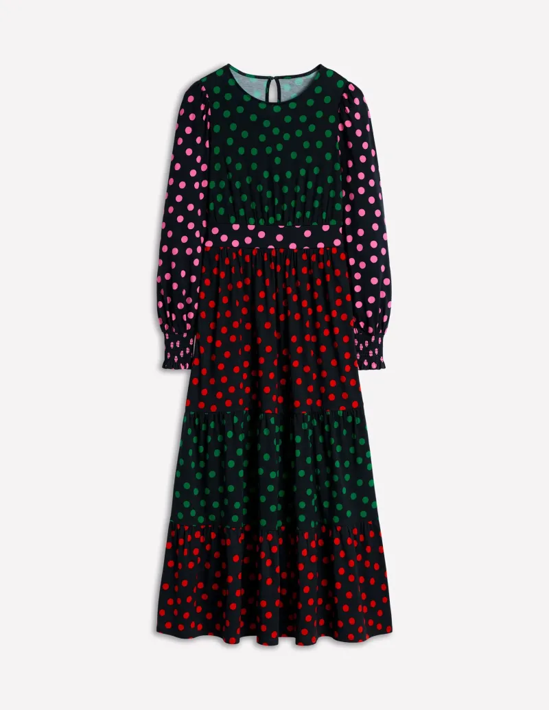 Kleider & Jumpsuits | Midi | Boden Tabitha Gestuftes Jerseykleid-Bunt, Abstrakte Punkte Bunt,AbstraktePunkte