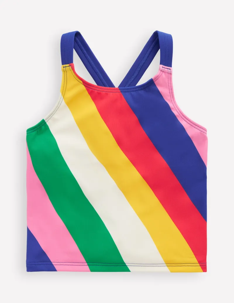 Bademode | Boden Tankini-Oberteil mit gekreuzten Rückenträgern-Bunt Regenbogen Swirl-Motiv BuntRegenbogenSwirl-Motiv