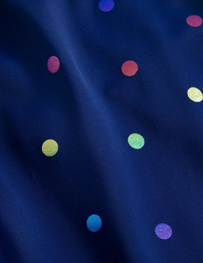 Bademode | Boden Tankini-Oberteil mit gekreuzten Rückenträgern-Marineblau Regenbogen Konfetti Punkte MarineblauRegenbogenKonfettiPunkte
