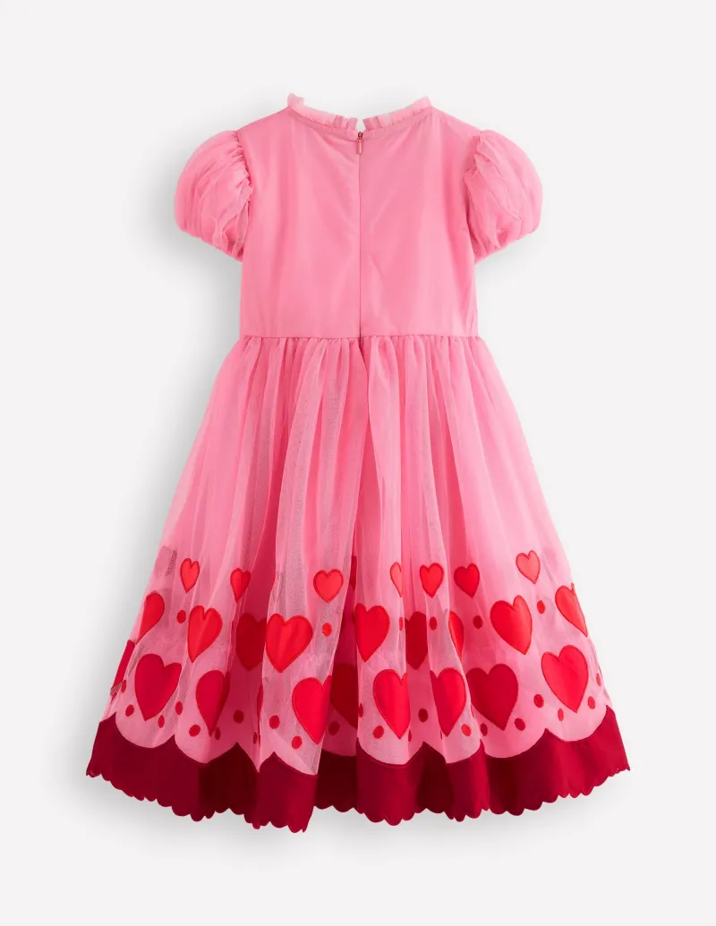 Kleider | Boden Tüllkleid mit Applikation am Saum-Kaugummirosa Herzen KaugummirosaHerzen