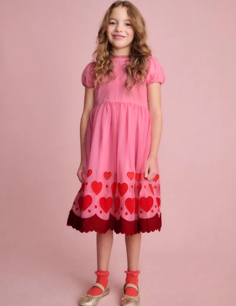 Kleider | Boden Tüllkleid mit Applikation am Saum-Kaugummirosa Herzen KaugummirosaHerzen