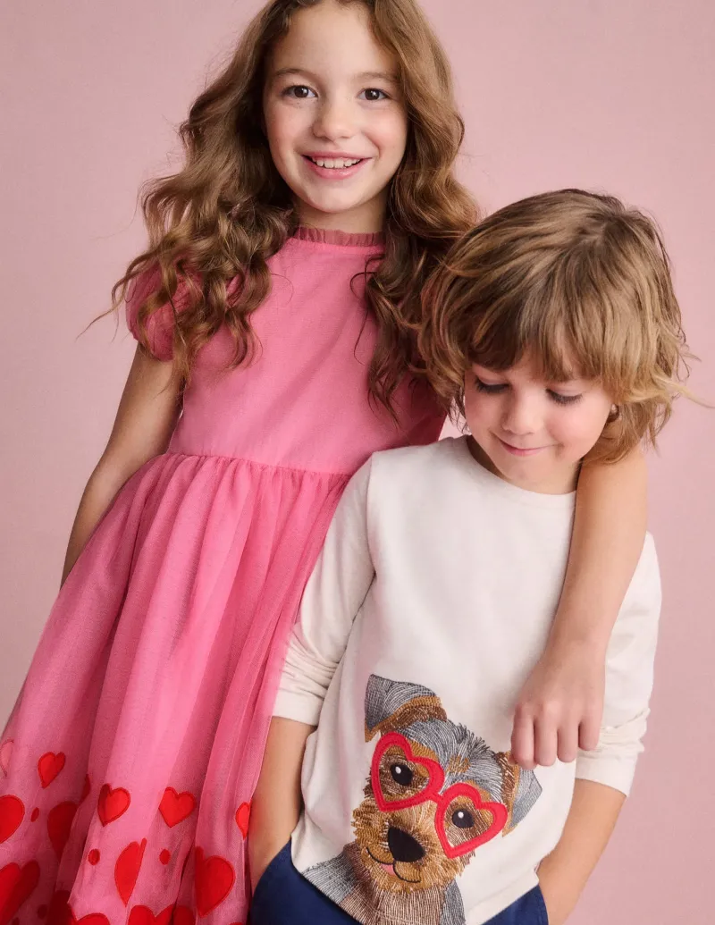 Kleider | Boden Tüllkleid mit Applikation am Saum-Kaugummirosa Herzen KaugummirosaHerzen