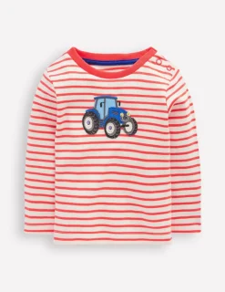 Oberteile & T-shirts | Boden T-Shirt mit Applikation für Jungen-Weiches Naturweiß und Marmeladenrot Streifen WeichesNaturweißundMarmeladenrotStreifen