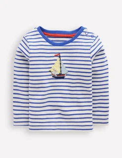 Oberteile & T-shirts | Boden T-Shirt mit Applikation für Jungen-Naturweiß und Blaureiher Streifen NaturweißundBlaureiherStreifen