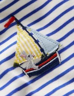 Oberteile & T-shirts | Boden T-Shirt mit Applikation für Jungen-Naturweiß und Blaureiher Streifen NaturweißundBlaureiherStreifen
