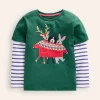 Oberteile & T-shirts | Boden T-Shirt mit Applikation im Lagenlook-Schmucksteingrün Festliche Tiere SchmucksteingrünFestlicheTiere
