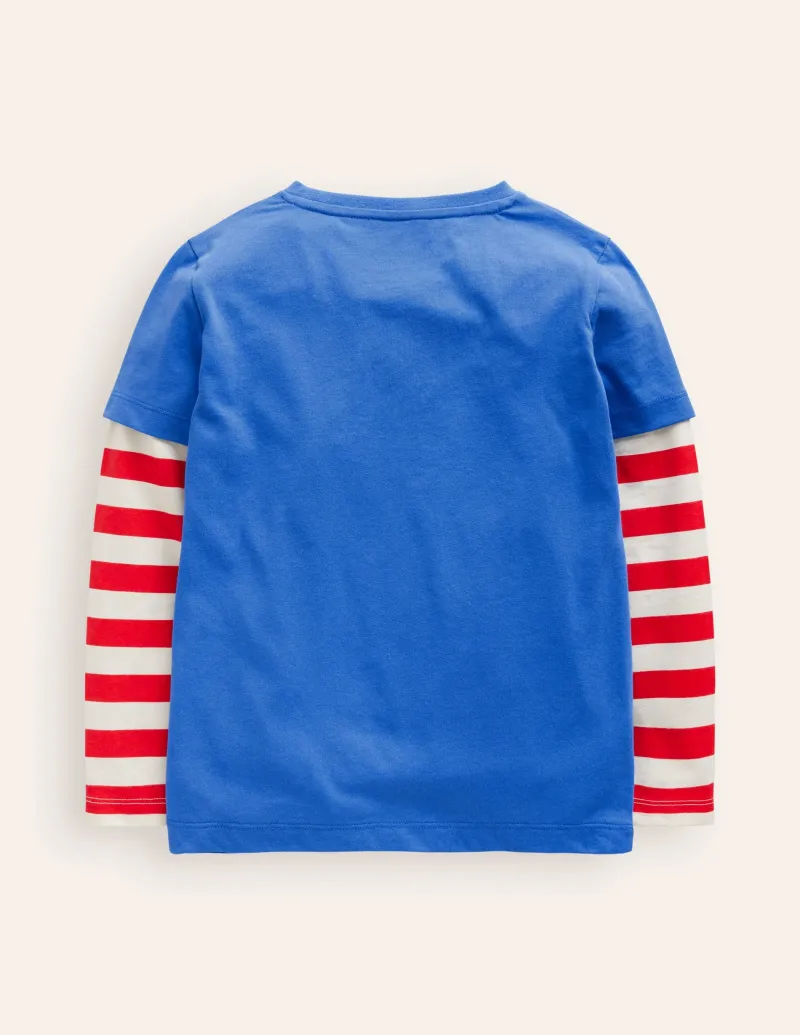 Oberteile & T-shirts | Boden T-Shirt mit Applikation im Lagenlook-Griechisches Blau GriechischesBlau