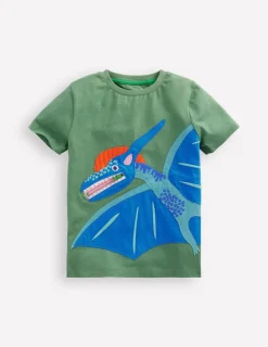 Oberteile & T-shirts | Boden T-Shirt mit Applikation und Reißverschlussdetail-Krötengrün Dinosaurier KrötengrünDinosaurier