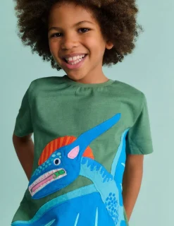 Oberteile & T-shirts | Boden T-Shirt mit Applikation und Reißverschlussdetail-Krötengrün Dinosaurier KrötengrünDinosaurier