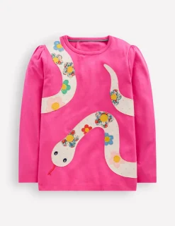 Oberteile & T-shirts | Boden T-Shirt mit Puffärmeln und Applikation-Rosa Mond-Neujahr Schlange RosaMond-NeujahrSchlange