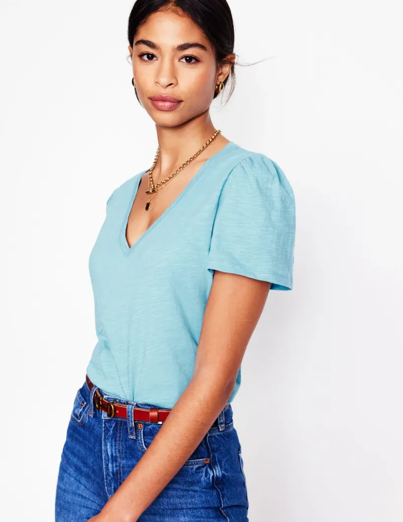 Nachtwäsche & Schlafanzüge | T-shirts & Tops | Boden T-Shirt mit V-Ausschnitt- Enteneiblau